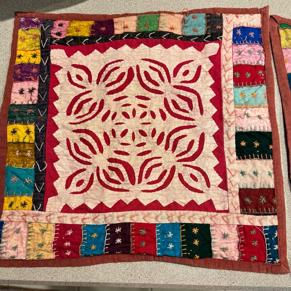Handcrafted 15” Pillow Slip Covers Made in India Sari & Linen Patchwork Set of 2
